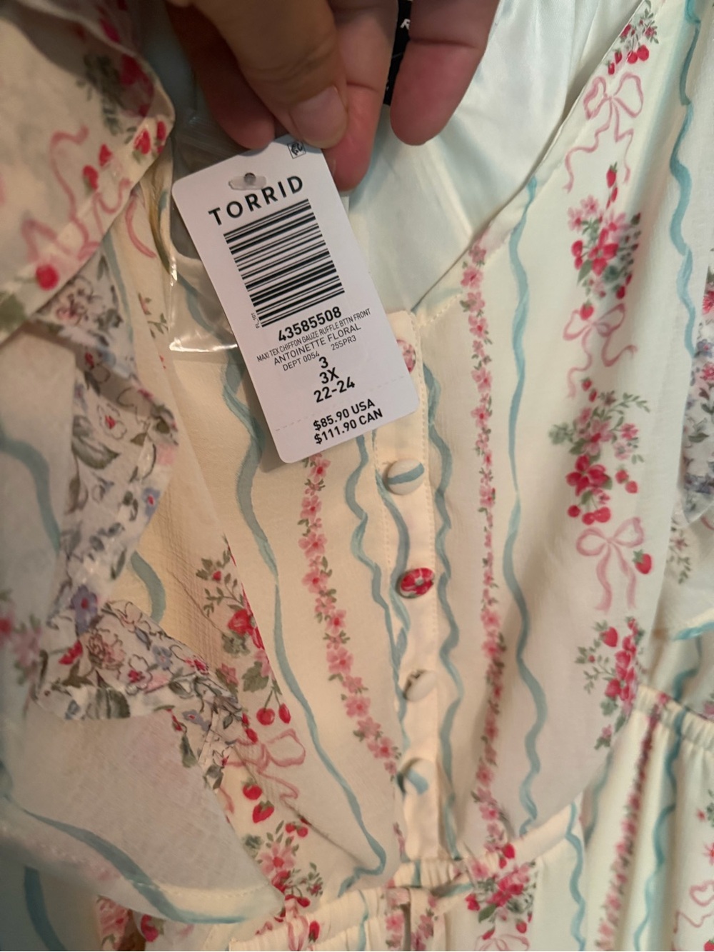 Torrid strawberry bow Cream Maxi Dress with Pink Floral Stripe nwt sz 3 - Picture 5 of 12